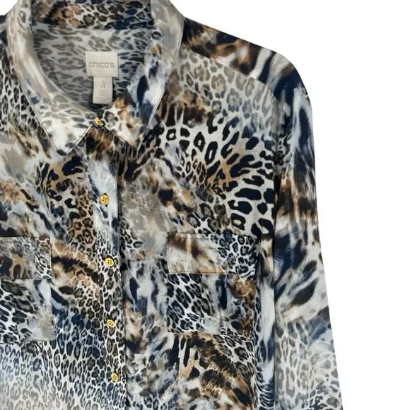 Chicos Shirt Womens XXL Brown Animal Print Zebra Cheetah Popover Tunic Top - Picture 7 of 16